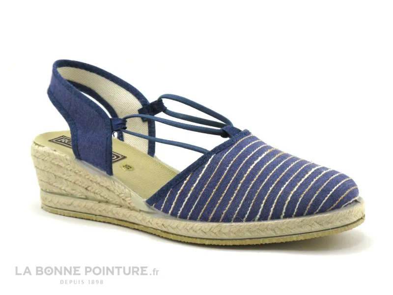 Achat chaussures Rondinaud Femme Chaussure en Toile, vente Rondinaud LEDE Beige - Bleu Jeans - Espadrille compensee