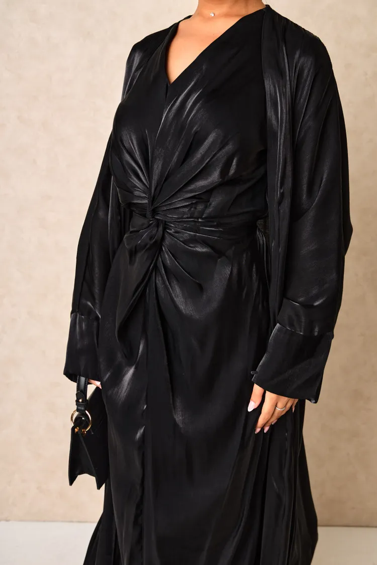 Ensemble 2 pièces abaya + gilet noire satinée