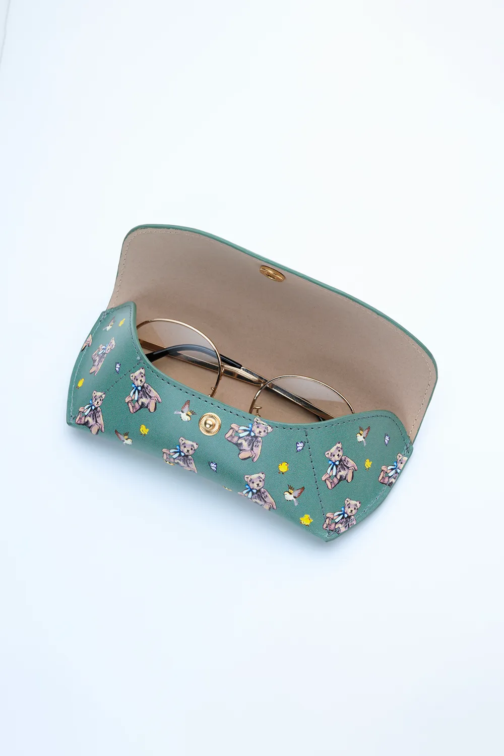 Etui à lunettes vert avec motif oursons