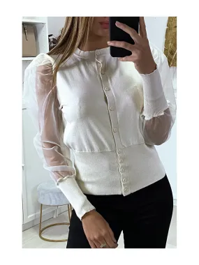 Gilet beige à manches transparentes en tulle