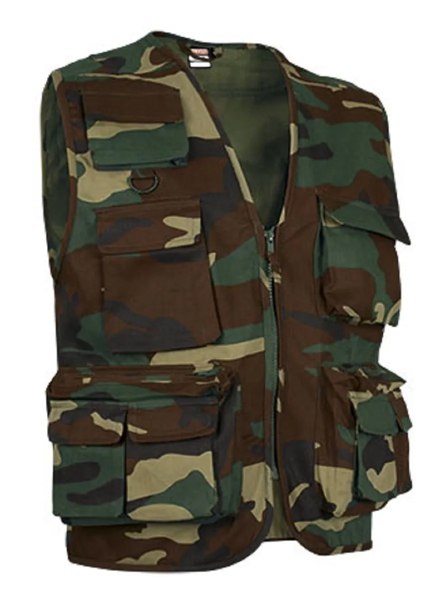 Gilet reporter multipoches sans manches - SAFARI vert camo army 