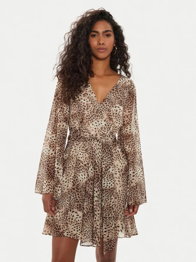 Robe mini léopard laila marron femme - Guess | wimod