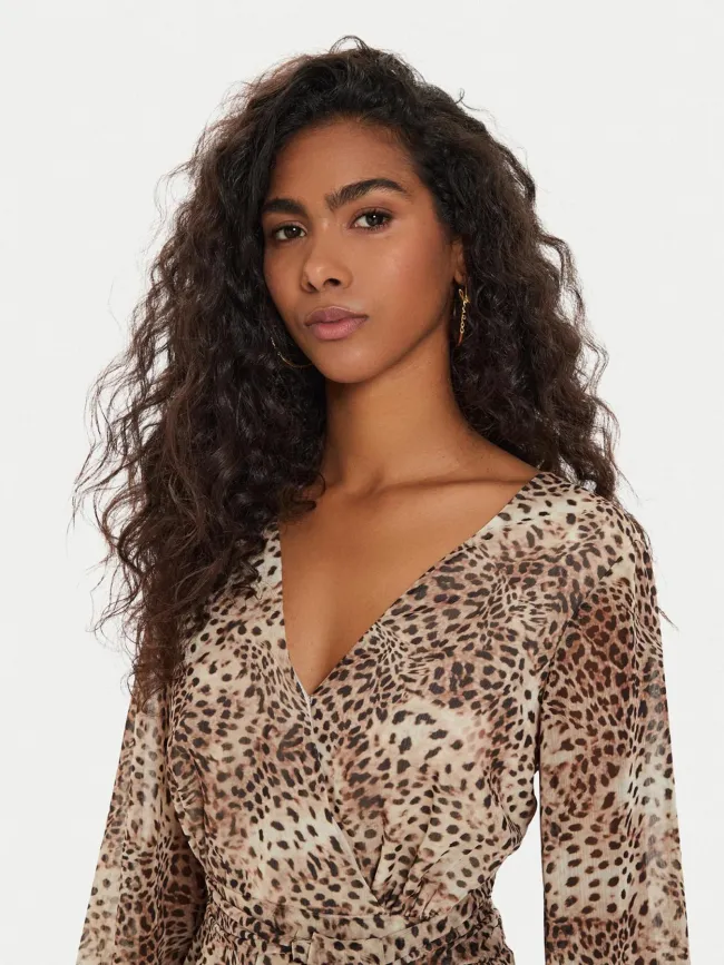 Robe mini léopard laila marron femme - Guess | wimod