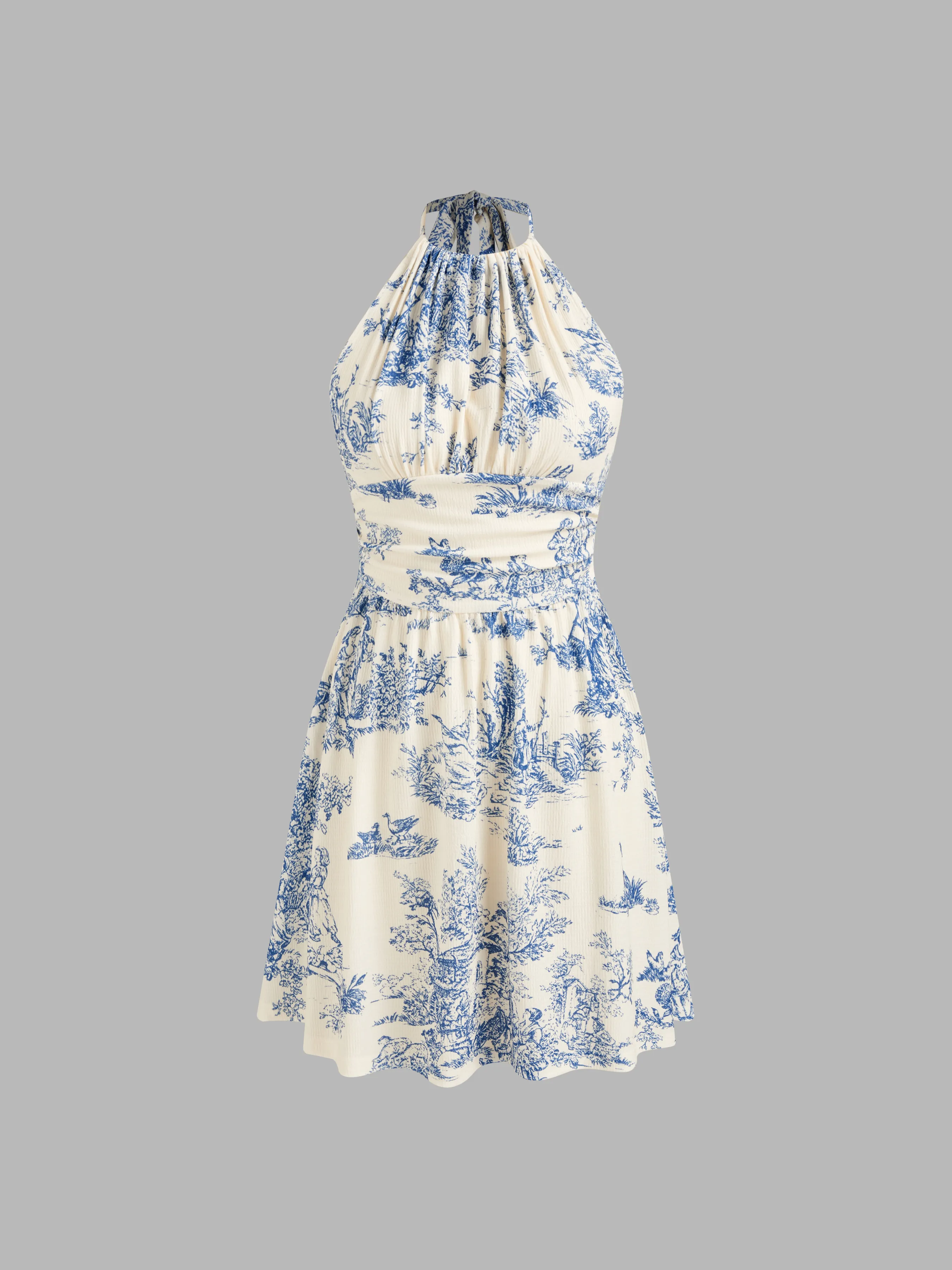 Robe mini Toile de Jouy à col halter